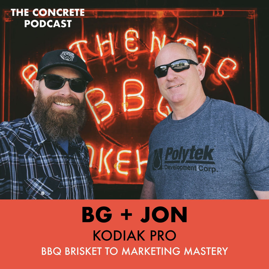 BG and Jon discussing concrete casting materials and marketing strategies on The Concrete Podcast.