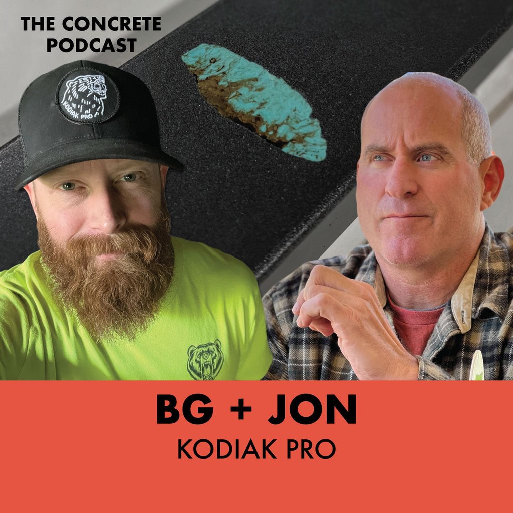 Jon and BG of Kodiak Pro demonstrating concrete sealing techniques and discussing PPE, mix calculations, and inlay applications.