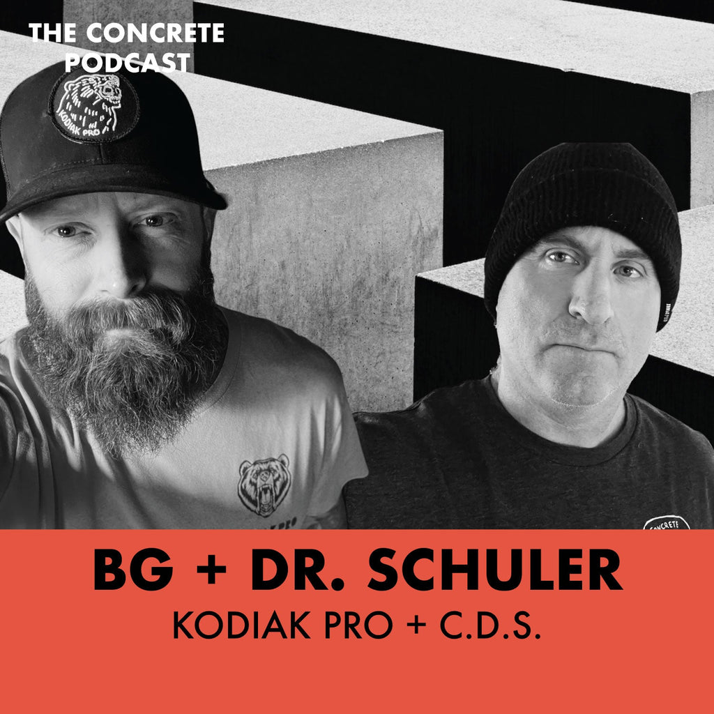 BG and Dr. Schuler of Kodiak Pro discussing the importance of experience in decorative concrete training at Concrete Design School.
