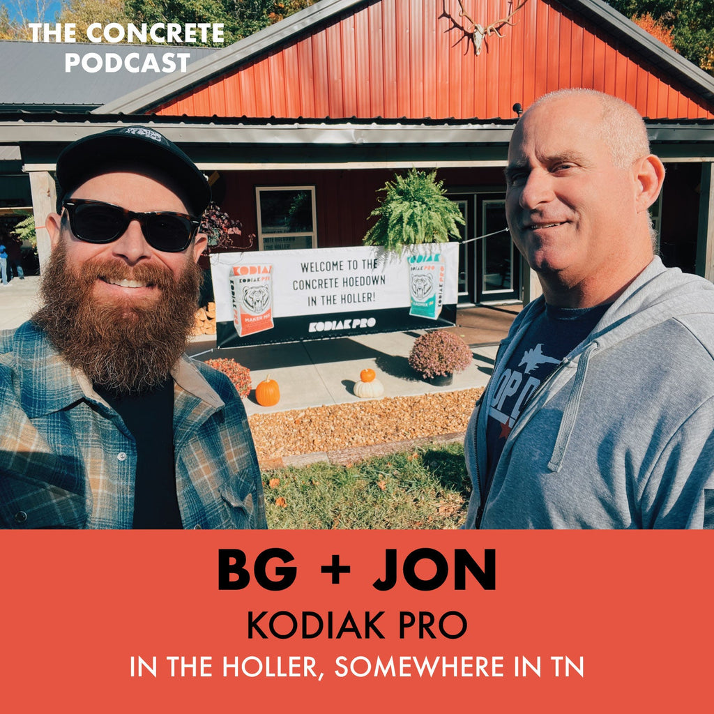 Jon and BG of Kodiak Pro demonstrating techniques to prevent concrete from sticking to steel casting tables during a workshop.