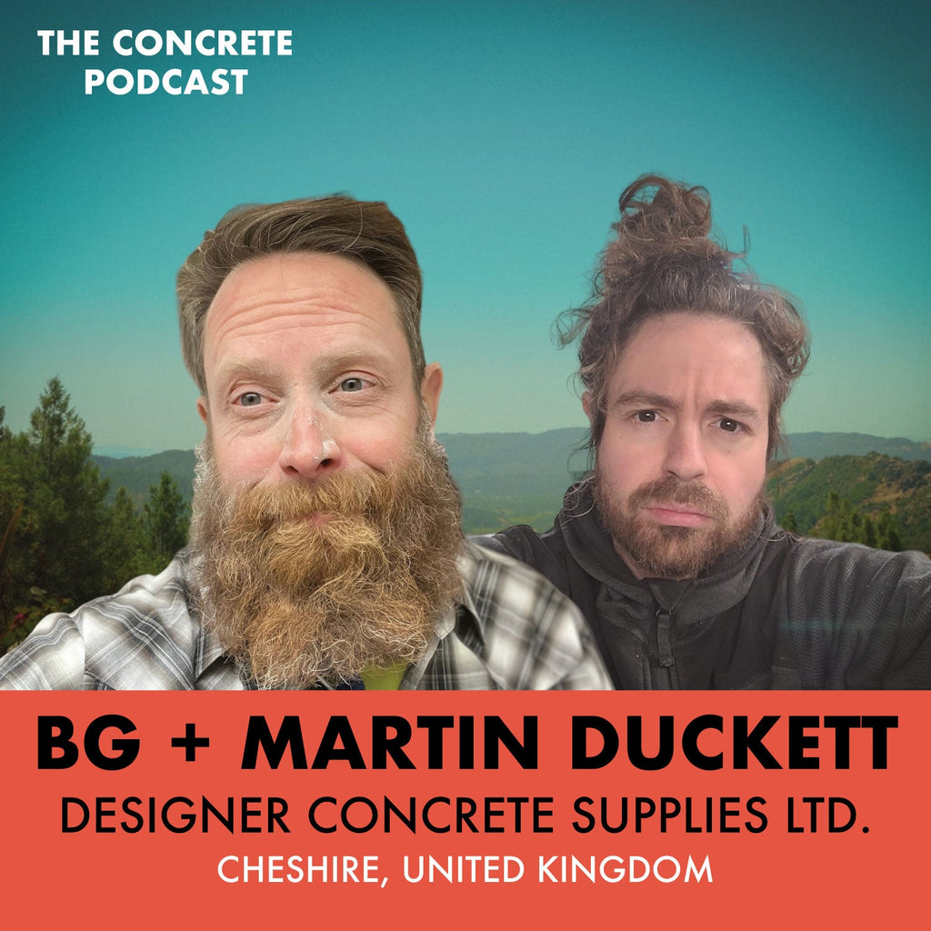 BG and Martin Duckett discussing innovative concrete techniques and shop efficiency on The Concrete Podcast.