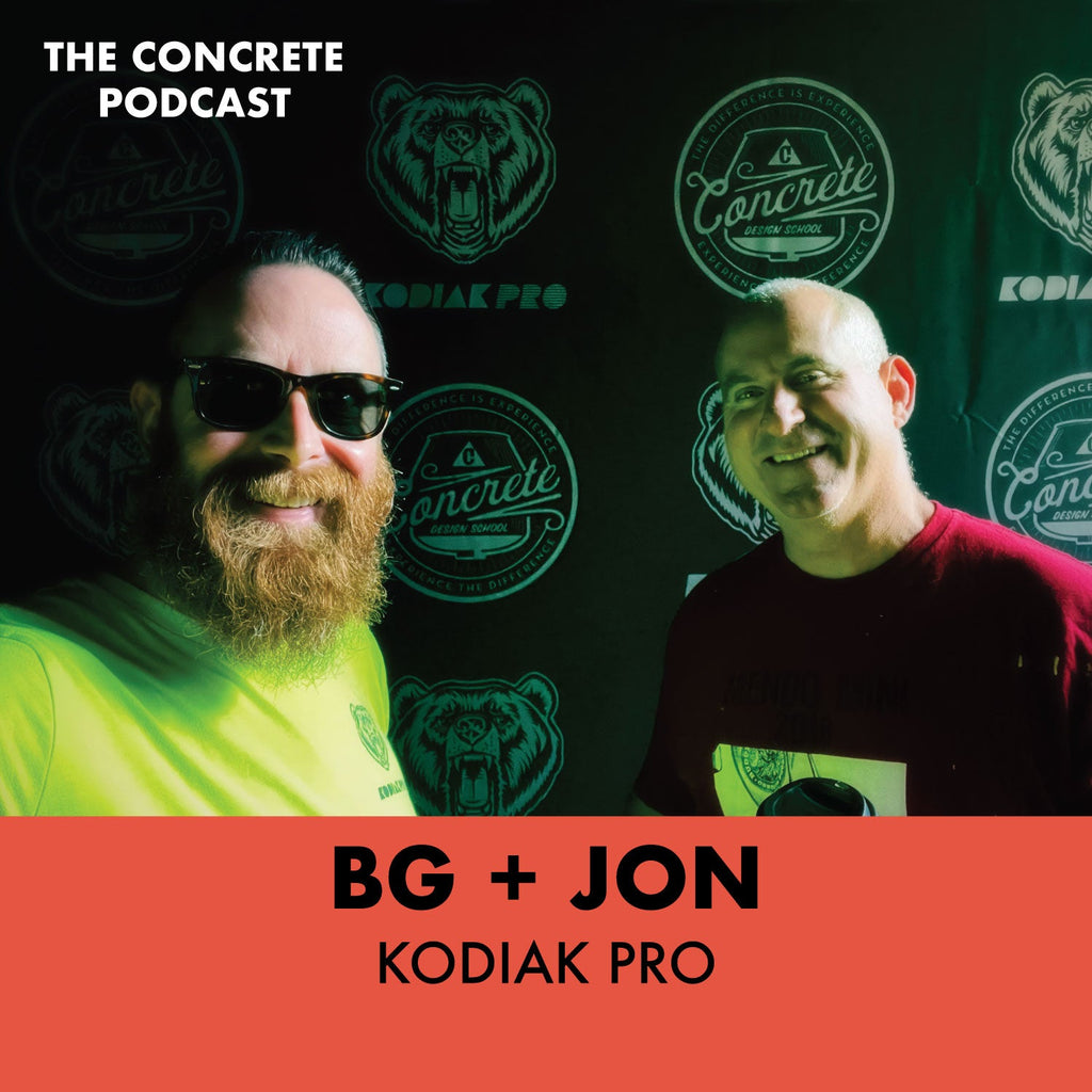 Jon and BG of Kodiak Pro discussing the Concrete Hoedown event and innovative concrete projects.