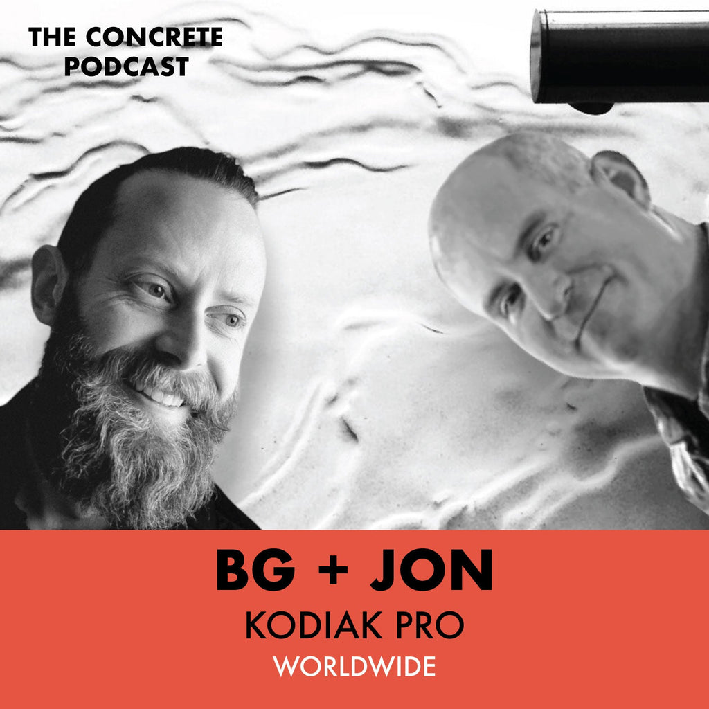 Jon and BG at Kodiak Pro demonstrating concrete sink mold making and white pigment application for high-end GFRC projects.