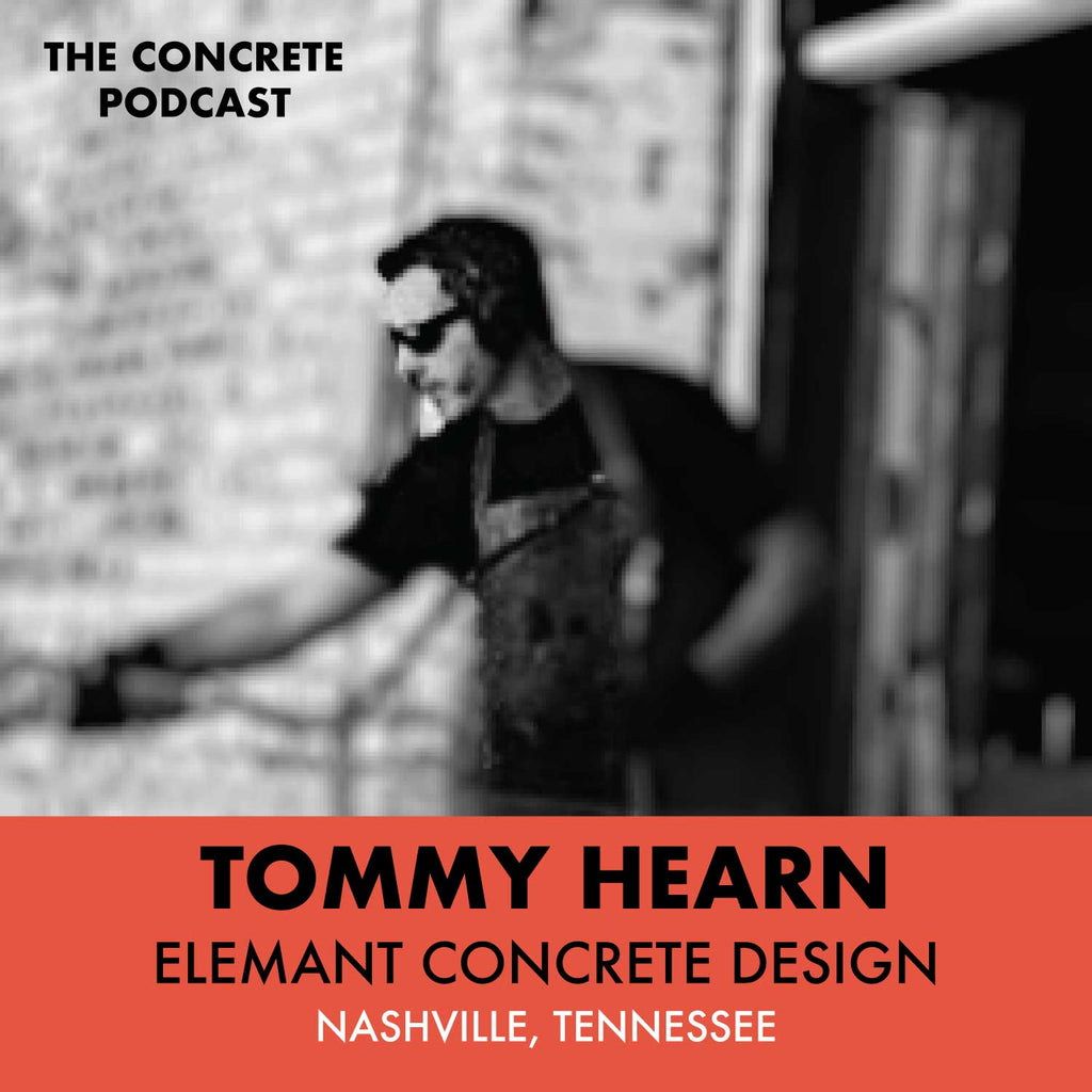 Tommy Hearn of Elemant Concrete Design working with UHPC Maker Mix to create a custom concrete countertop in his workshop.