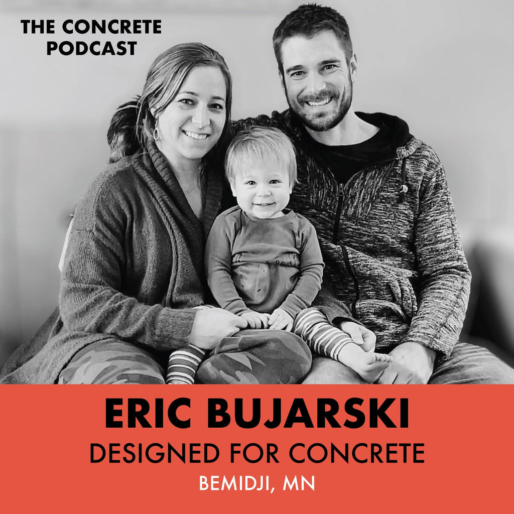 Eric Bujarski of Designed For Concrete working on a custom concrete countertop in his Bemidji, MN workshop.