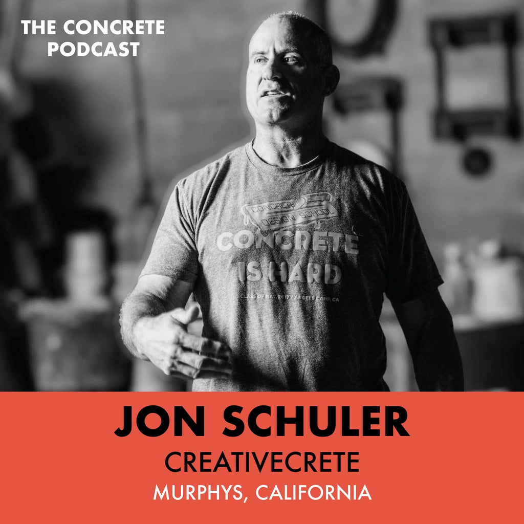 Jon Schuler of CreativeCrete demonstrating advanced concrete chemistry techniques in a workshop setting.
