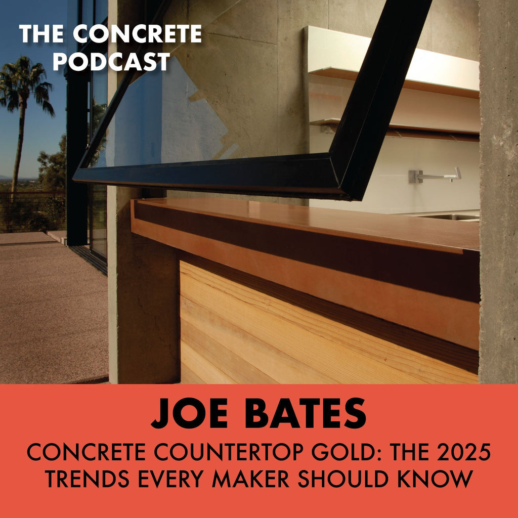 Modern concrete countertop with clean edges and natural finish, showcasing 2025 design trends in a sunlit workshop for artisans and GFRC makers