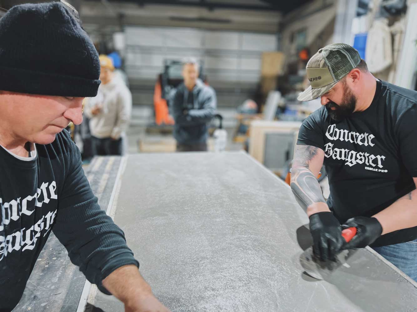 Jon Schuler and Brandon Browning troweling Kodiak Pro Maker Mix GFRC
