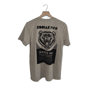 Back of Grey Kodiak Pro Maker Mix t-shirt on a hanger